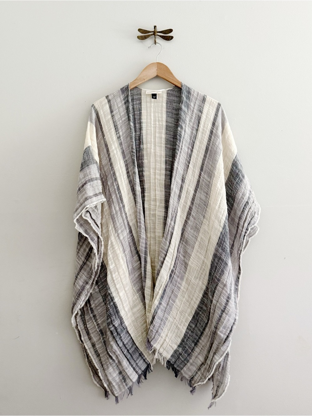 Universal Thread Woven Cotton Striped Open-Front Shawl Beach Cardigan O/S